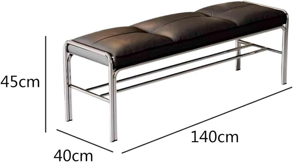 Modern Stainless Steel Long Bench with Leather Cushion Home-use Soft-Pack Sho...