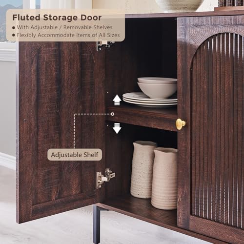 IFGET 92.63" W Modern Arched Sideboard Buffet Cabinet with Storage, Brown