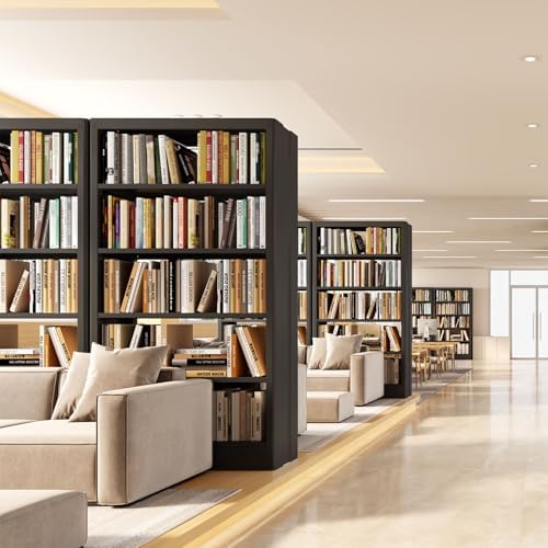 71"H Metal Bookshelf, 5 Tier Bookcase with Adjustable Shelves, Tall Book...