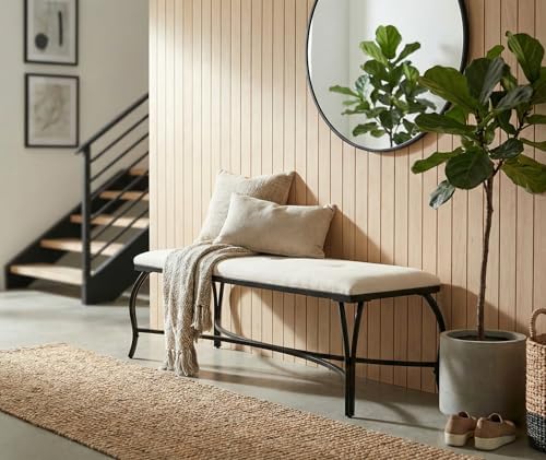 Mango Steam Vienna White Bench - Entryway Bench - Powder Coated, Upholstered,...