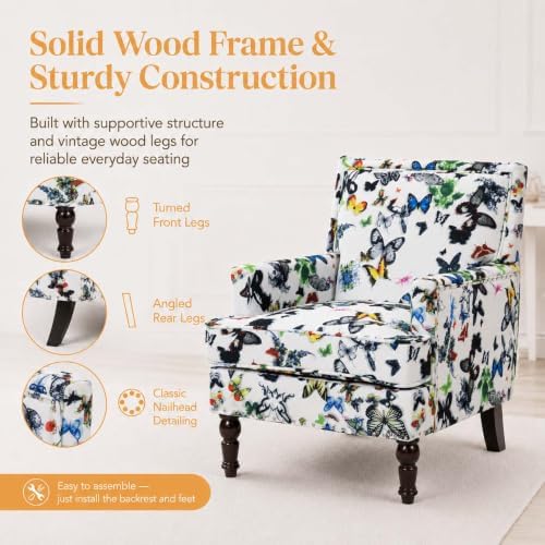 Vintage Floral Accent Chair, Upholstered High Back Lounge Armchair for Living...