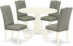 East West Furniture DLEL5-WHI-07 5 Piece Dining Room Table Set Includes a Round Dining Table with Dropleaf and 4 Gray Linen Fabric Upholstered Parson Chairs, 42x42 Inch, Linen White