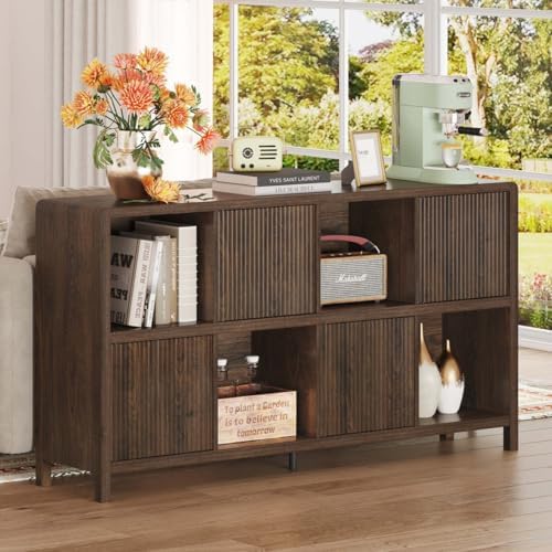FATORRI 8 Cube Storage Organizer Bookshelf with Storage, 57 Inch Farmhouse Ho...