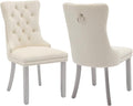Velvet Dining Chairs Set of 2, Kitchen & Dining Room Chairs, Upholstered Dining Chairs with Back Ring Pull and Silver Solid Wood Legs, Modern Tufted Kitchen Chairs for Dining Room, Cream