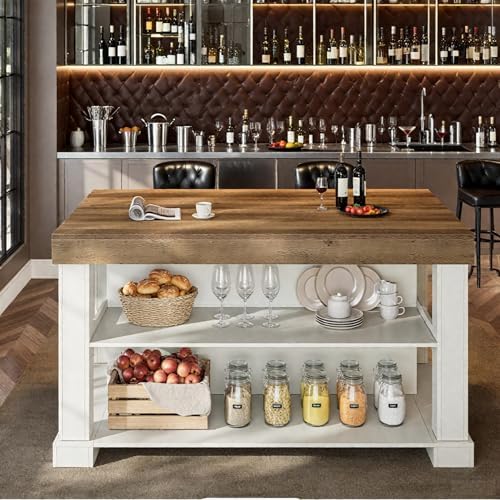 Tribesigns Kitchen Island with Storage, 55-Inch Farmhouse Stationary Island T...
