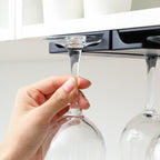No-Drill Wine Glass Holder, Under-Cabinet Hanging Rack for Wine Glasses, Space-Saving Storage Organizer (Black)
