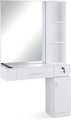 BarberPub Wall Mount Salon Station with 3 Hair Dryer Holders Hair Styling Station with Mirror Beauty Salon Spa Equipment Set 3026 (White)