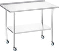 Atelicf NSF Stainless Steel Prep Table 30X48 inch, Backsplash & Casters | Mobile commercial-grade table for restaurants, kitchens, food trucks, breweries, bars, garages, and BBQ