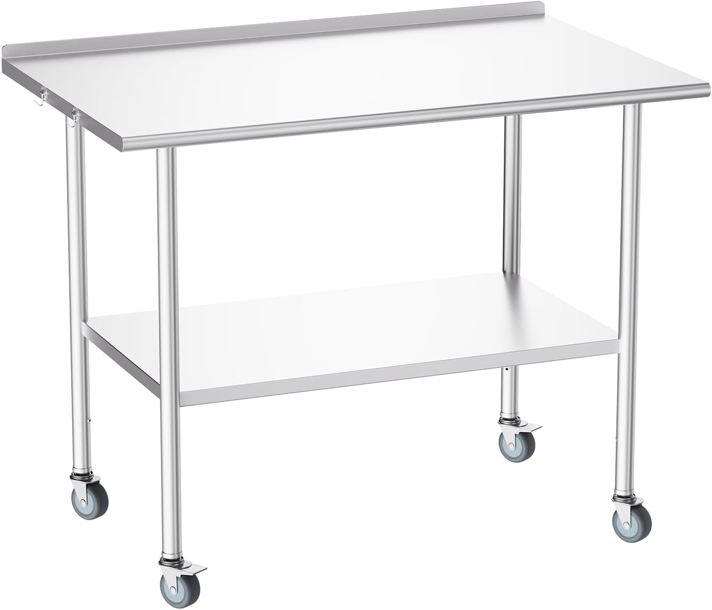 Atelicf NSF Stainless Steel Prep Table 30X48 inch, Backsplash & Casters | Mobile commercial-grade table for restaurants, kitchens, food trucks, breweries, bars, garages, and BBQ