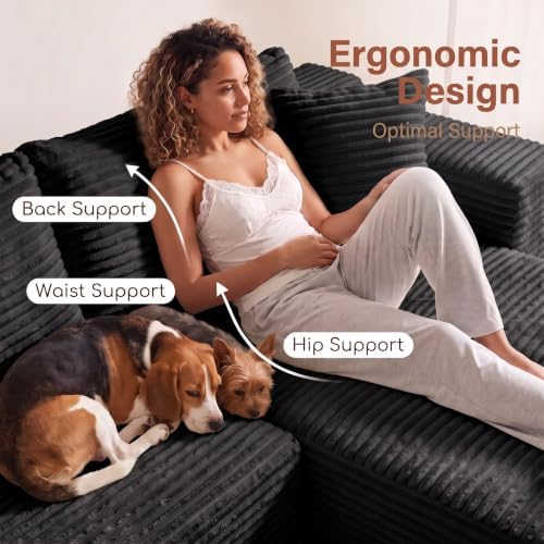 Couch Modular Sectional Sofa Cloud Couch | Oversized Deep-Seat Wide-Wale Cord...