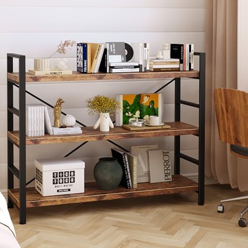 Bookshelf 3 Tier Bookcase Home Office Bookshelves with Height-Adjustable Wood...