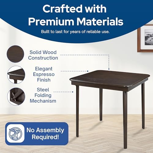 Stakmore Classic Straight Edge Square Wood Folding Table, 32x32, Espresso