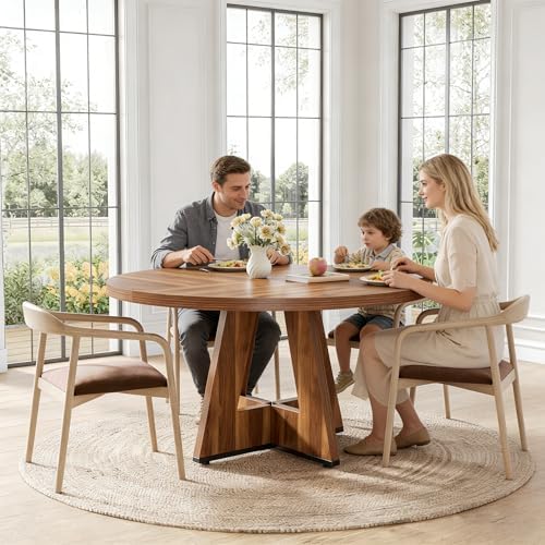 LITTLE TREE Round Dining Table for 4-6 People, 47 Inches Dining Room Table wi...