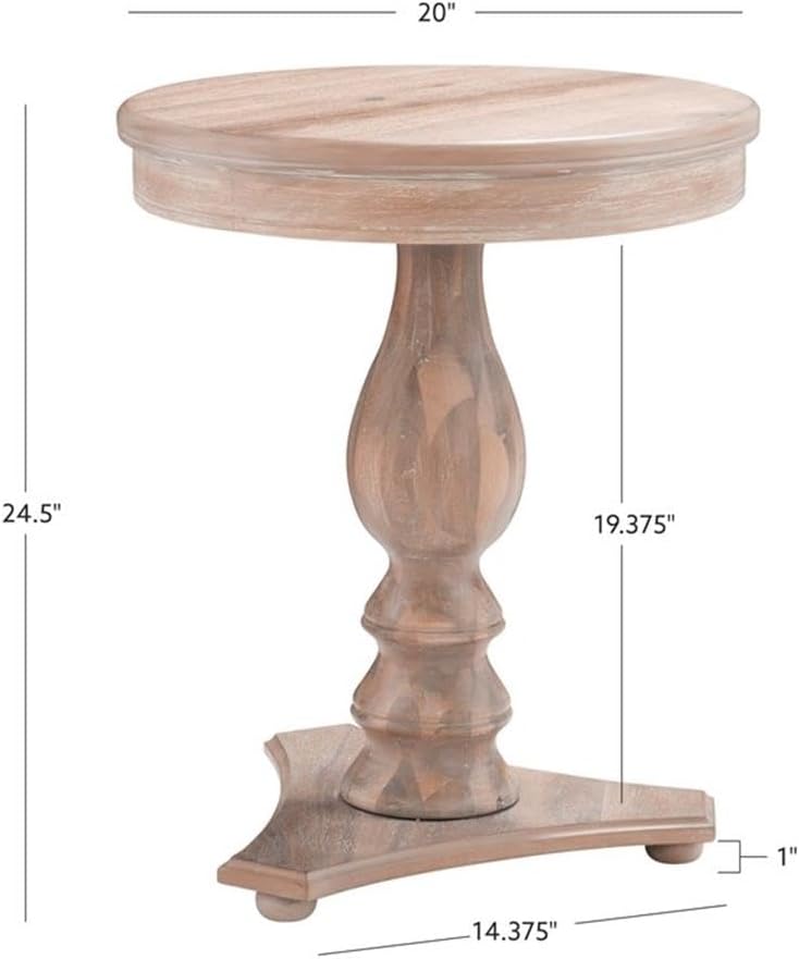 MAKLAINE Round Wood Side Table, 20" D x 24.5" H, Acacia and MDF, Na...
