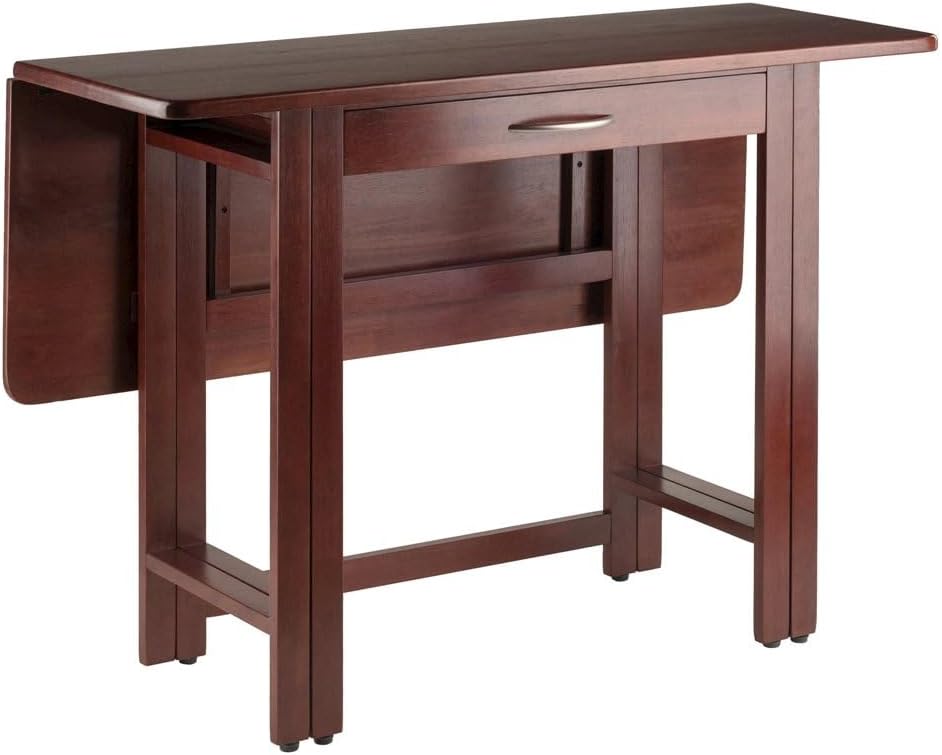 Furnifact Walnut Folding Dining Table – Compact Drop Leaf Table – Space-Savin...