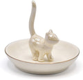ROSA&ROSE Cat Ring Holder Trinket Tray Ceramic Jewelry Dish Decorative Ring Holder/Trinket Tray Engagement Wedding Birthday Gifts for Women Her(Pearl White)