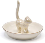 ROSA&ROSE Cat Ring Holder Trinket Tray Ceramic Jewelry Dish Decorative Ring Holder/Trinket Tray Engagement Wedding Birthday Gifts for Women Her(Pearl White)