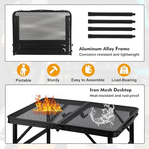 GREGIN Folding Camping Grill Table, Outdoor Metal Table. Foldable, Portable
