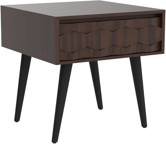 Bme Georgina Solid Wood Nightstands with Drawers - Fully Assembled Rustic Geometric Pattern Bedside Cabinet - Mid Century Modern Side Table for Living Room, Bedroom