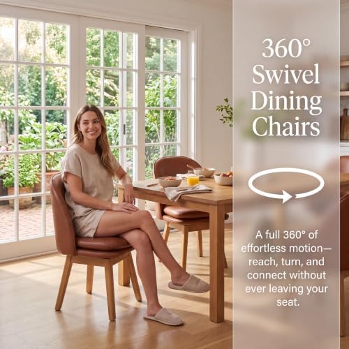 ROCITY Swivel Dining Chairs Set of 6, Faux Leather Kitchen Chairs with Solid ...