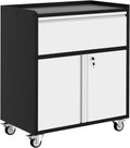 Metal Storage Cabinet with Wheels, Heavy Duty Rolling Tool Cabinet with Drawer, Adjustable Shelf & Lockable Doors, Rust-Resistant Tool Cart for Garage, Home, Office, Workshop, Grey