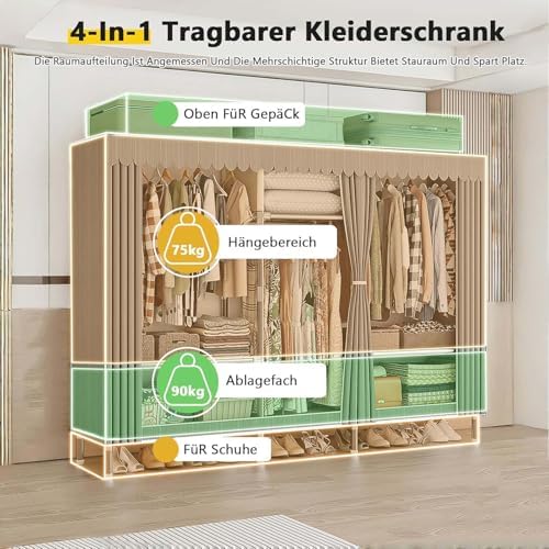 Canvas Wardrobe Multifunctional Wardrobes for Bedroom Portable Wardrobe Shelv...