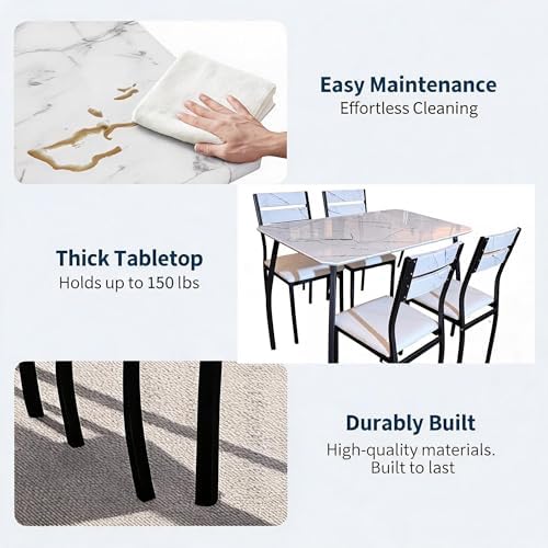 Dining Table Set for 4 Modern Kitchen Table and Chairs Set with Chamfered Edg...