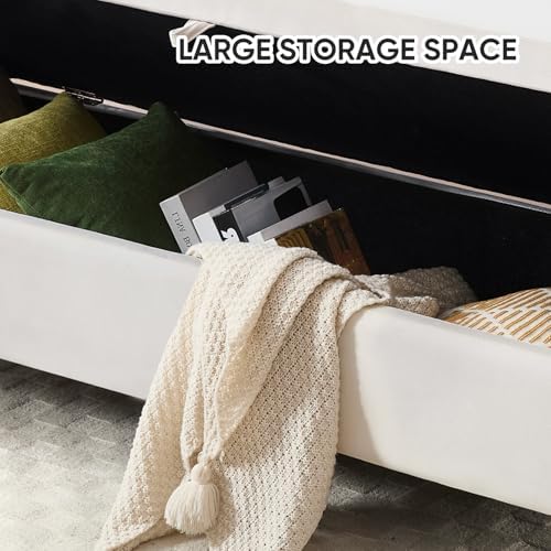 Storage Bench for Bedroom, 65 Inch End of Bed Storage Bench Beige | Velvet St...