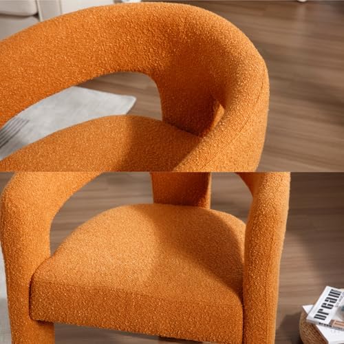 HNY Modern Sherpa Barrel Single Dining Chair, Orange | Upholstered Accent Arm...