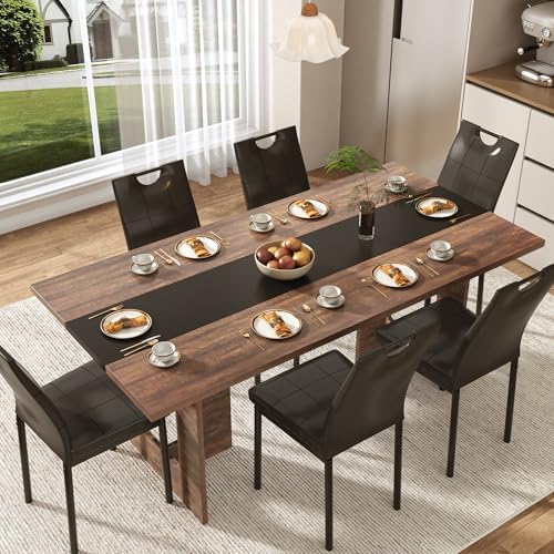 St.Mandyu 7 Pieces Dining Table & Chairs Set for 4-8 People, 71 Inch Kitc...