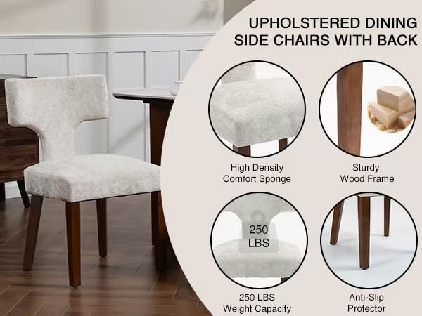 Soft Padded Dining Chairs Set of 4, Modern Farmhouse Upholstered Chairs with Linen Fabric & Rubber Wood Legs, Ergonomic Armless Seats for Dining Room Kitchen Living Room (Beige)