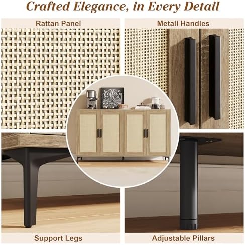JASIWAY Buffet Cabinet with Storage, 48" Rattan Coffee Bar Cabinet Station