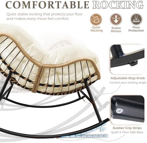 FINCATI 2 PCS Outdoor Rocking Chair, Oversized Papasan Rocking Chair | 450 Lb...