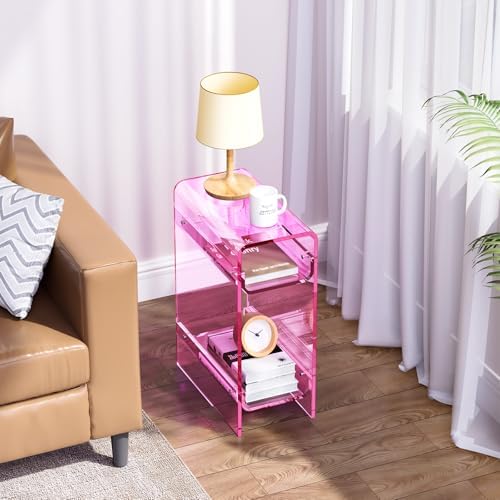 Clear Acrylic Side Table, Narrow Nightstand Bedside Table for Bedroom, Skinny...