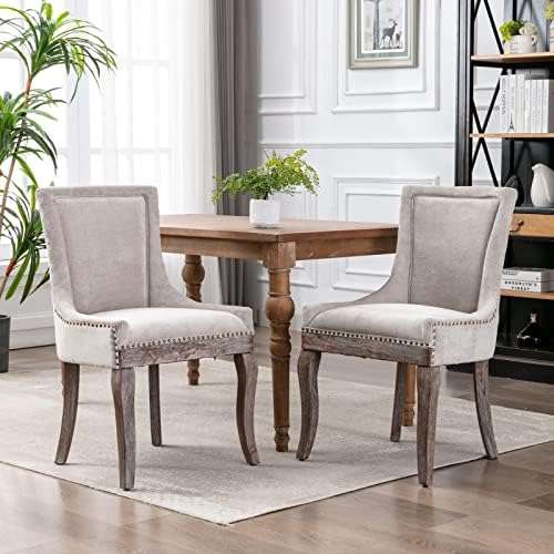 Modern Dining Chairs Set of 2, Fabric Upholstered High Back Chairs with Nailh...