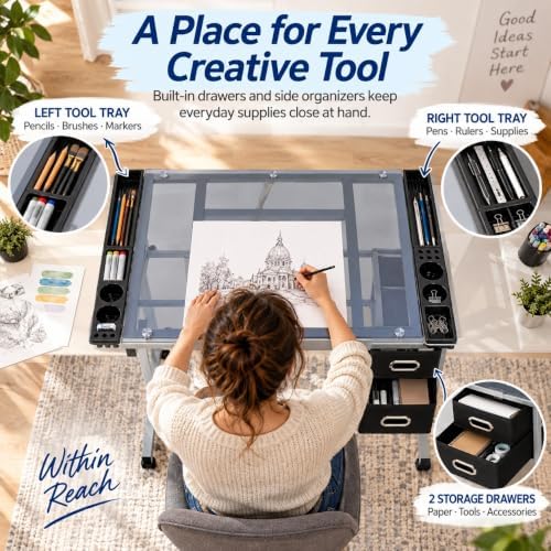 ZENY Glass Drafting Table for Artists