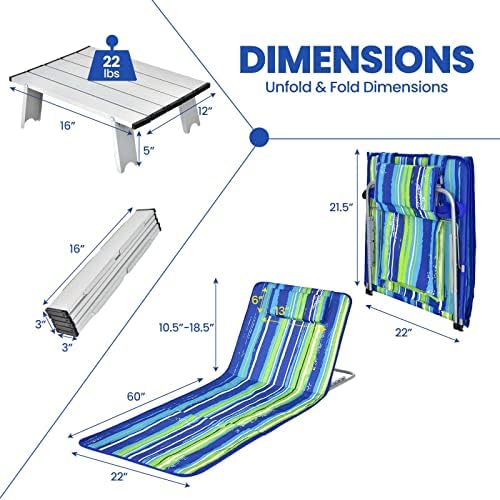 GIANTEX 2 Pack Folding Beach Chairs with Side Table, Stripe