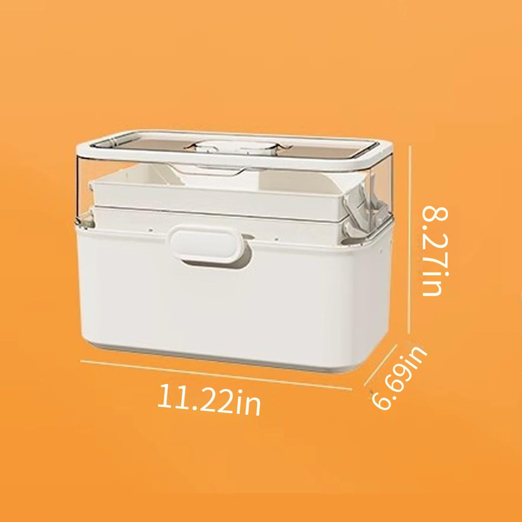3-Tier Portable Medicine Storage Box, Medical Organizer With Removable Small Medicine Box, Dustproof & Moisture-Proof, Family Size with Transparent Visual Design, Suitable for Home&Travel Use (White)