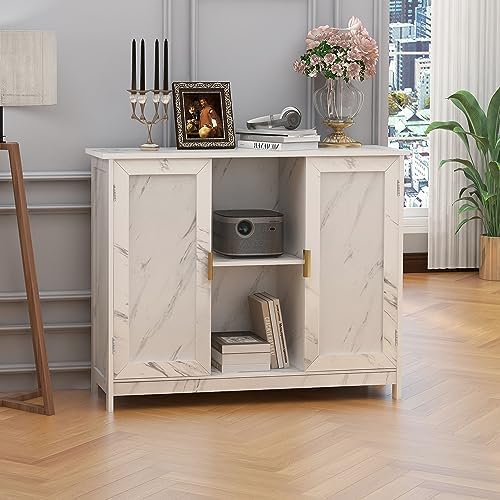 TaoHFE Marble Top Narrow Sideboard Cabinet,White Marble Side Buffet Cabinet
