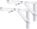 YUMORE Folding Shelf Bracket Heavy Duty, 12 Inch White Collapsible Shelf Bracket, DIY L Bracket for Workbench Folding Table Hinge, Max Load: 330lbs, 2 Pack