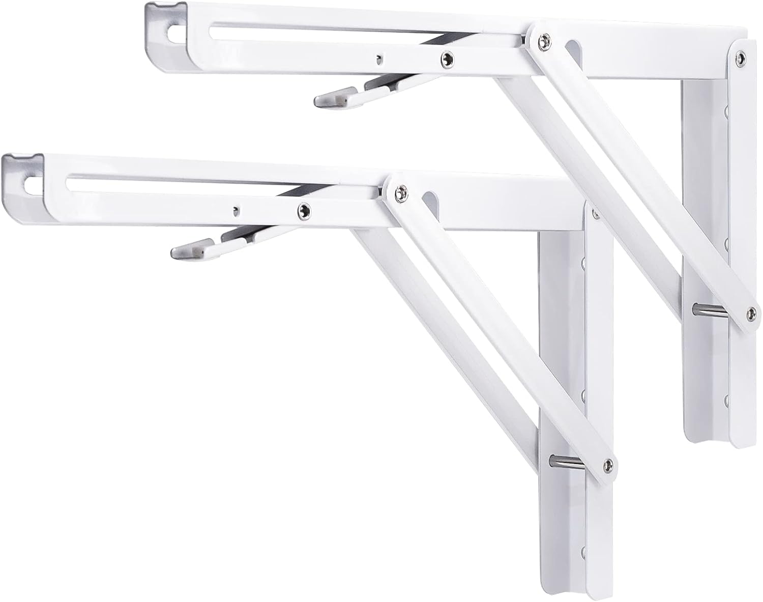 YUMORE Folding Shelf Bracket Heavy Duty, 12 Inch White Collapsible Shelf Bracket, DIY L Bracket for Workbench Folding Table Hinge, Max Load: 330lbs, 2 Pack