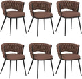 KCC Fabric Dining Chairs Set of 6, Modern Dining Chair with Metal Legs, Woven Upholstered Dining Chairs for Dining Room, Kitchen, Vanity, Living Room (Brown)