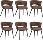 KCC Fabric Dining Chairs Set of 6, Modern Dining Chair with Metal Legs, Woven Upholstered Dining Chairs for Dining Room, Kitchen, Vanity, Living Room (Brown)