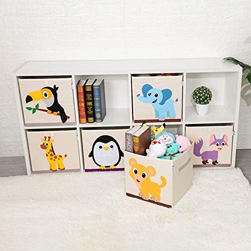 Foldable Animal Cube Storage Bins Fabric Toy Box/Chest/Organizer for Kids Nursery, 13 inch (Elegant Giraffe)