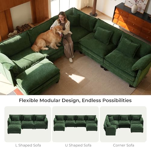 ELUCHANG 114" Oversized Modular Sectional Sofa, Comfy Chenille Cloud Cou...