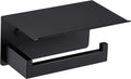 LANC Matte Black Toilet Paper Holder with Shelf Toilet Tissue Roll Holder with Phone Shelf for Bathroom Wall Mounted or Self-Adhesive Toilet Paper Roll Holder Stainless Steel, A8367MB