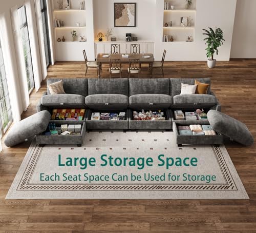 Modular Sectional Sofa, 132" U Shaped Couch with Storage, Chenille | Hig...