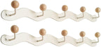 Coat Rack Wall Mount,White Wall Hooks Adhesive & Screw in,Anti-Tear Wooden Ball Hook Rail, Heavy Duty Metal Coat Hanger Wall Mount for Entryway, Bathroom, Bedroom, Kitchen2PACK (5-tri Hooks)