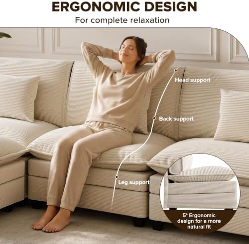 107" Modular Sectional Sofa, L Shaped Cloud Couch with Movable Ottoman |...