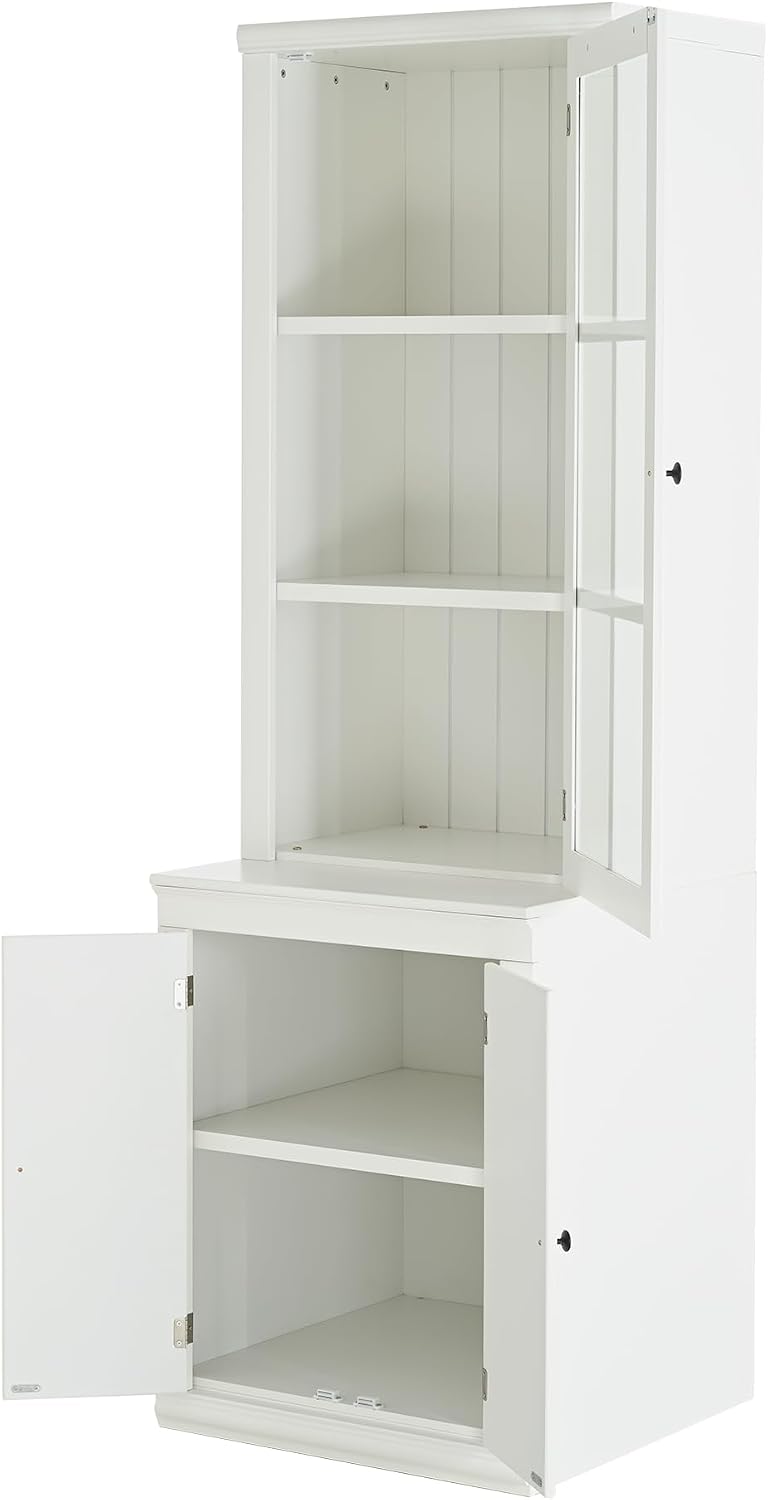 Chic 75.25'' White Freestanding Pantry Cabinet with Glass Door, Ideal...